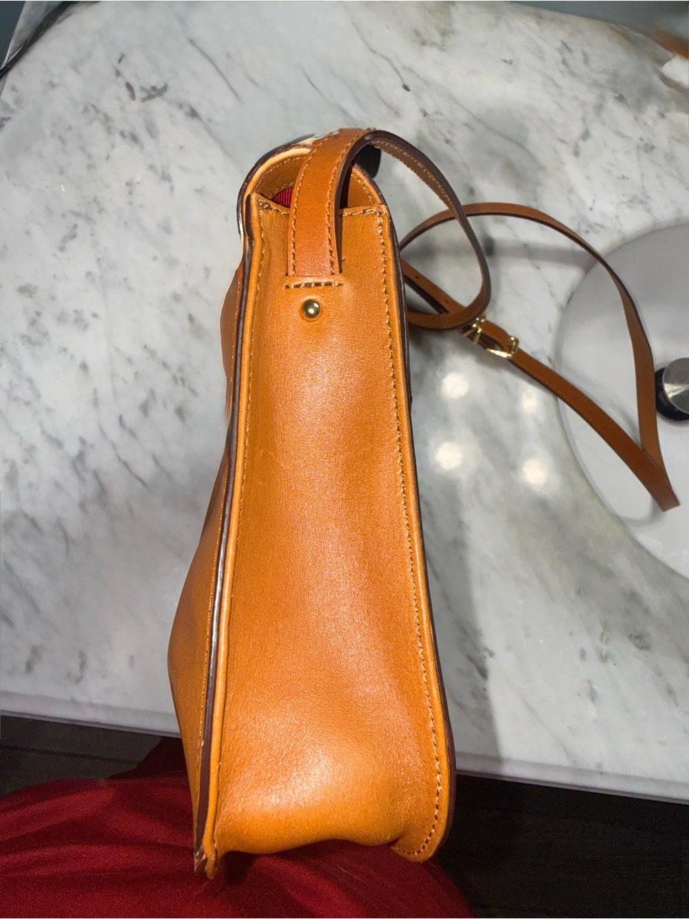 Lauren Ralph Lauren Cognac Leather Shoulder Bag with Buckle Detail - Picture 10 of 10